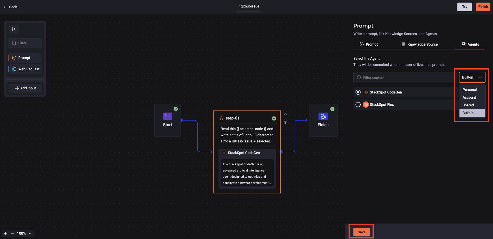 Image mostrando o menu com a seção contents e depois quick command.