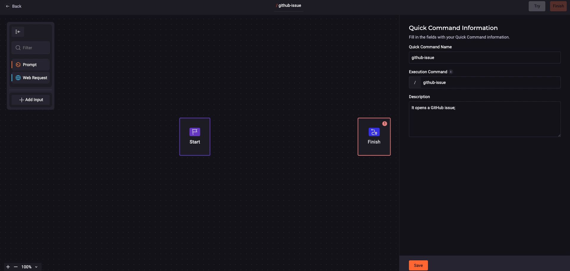 Gif showing the step-by-step process to create a Custom Quick Command Prompt on the StackSpot AI platform. The video guides the user from accessing the portal, navigating through the main menu, to configuring and finalizing the custom command.