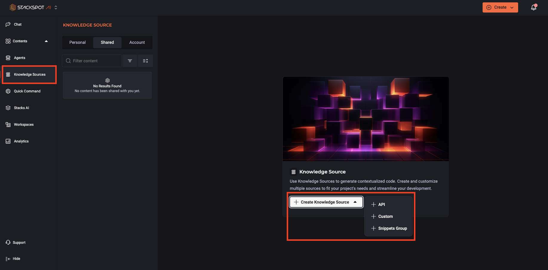 Image on how to create a Knowledge Source on StackSpot AI platform