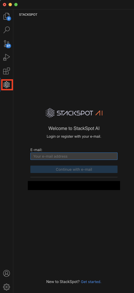 imagem mostrando a pagina de login da extensão da StackSpot AI no VSCode