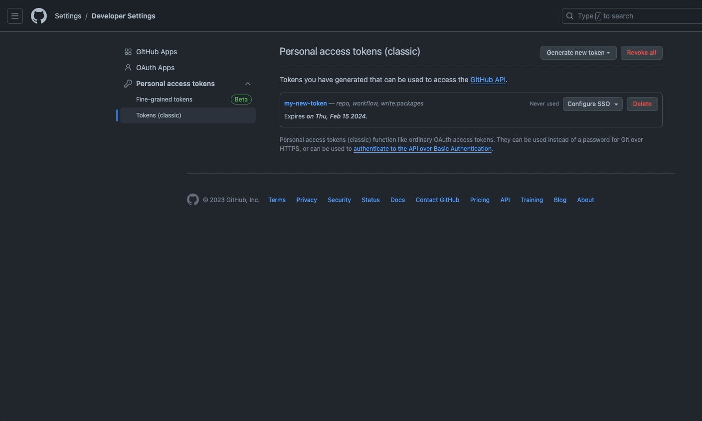 Page showing SSO authorization for the token.