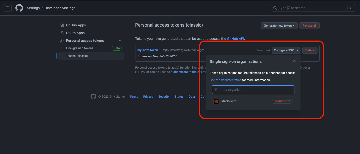 Page showing authorized token.