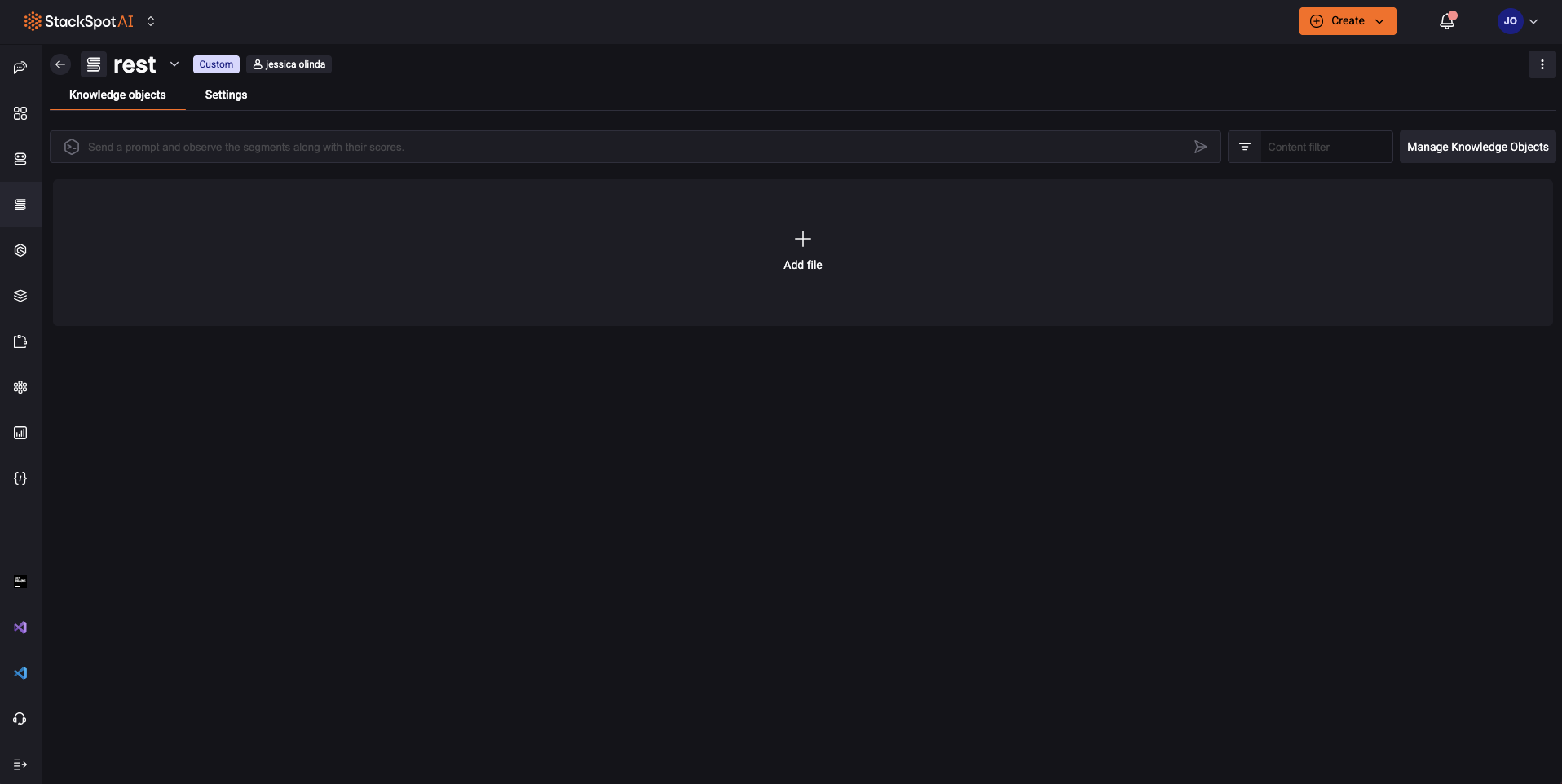Image of Create Knowledge Source API, on the knowledge objects there is a Add file button.