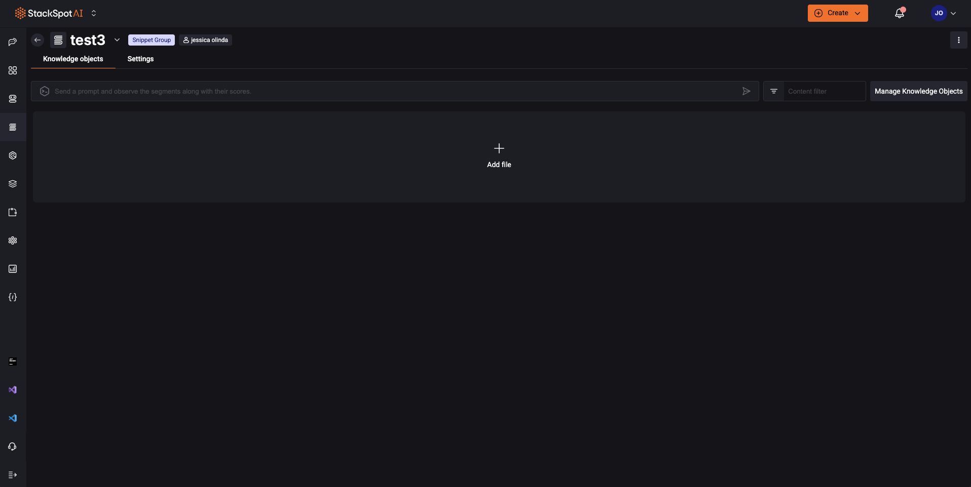 Image of Create Knowledge Source API, on the knowledge objects there is a Add file button.