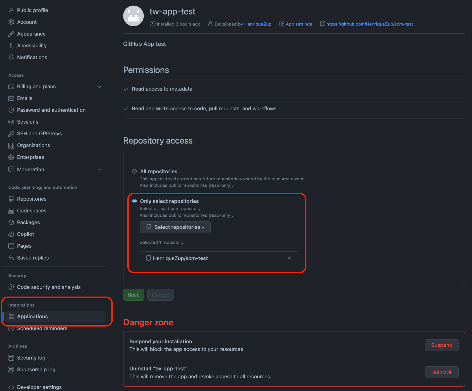 Applications repository selection