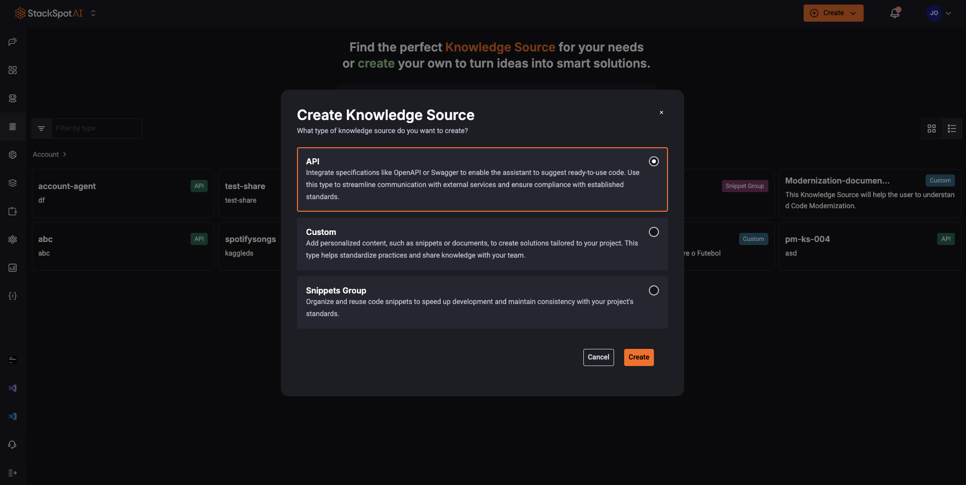 Image on how to create a Knowledge Source on StackSpot AI platform