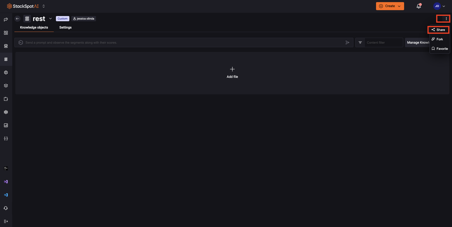 Imagem do Knowledge Source Personalizado, com os campos nome, identificação e descrição