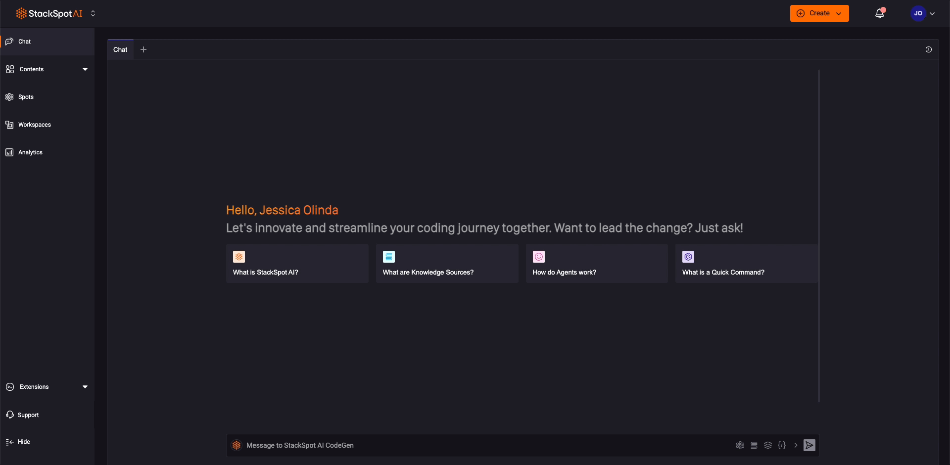 Gif mostrando o portal da StackSpot AI mostrando o clique no spots e depois a lista de Spots disponíveis
