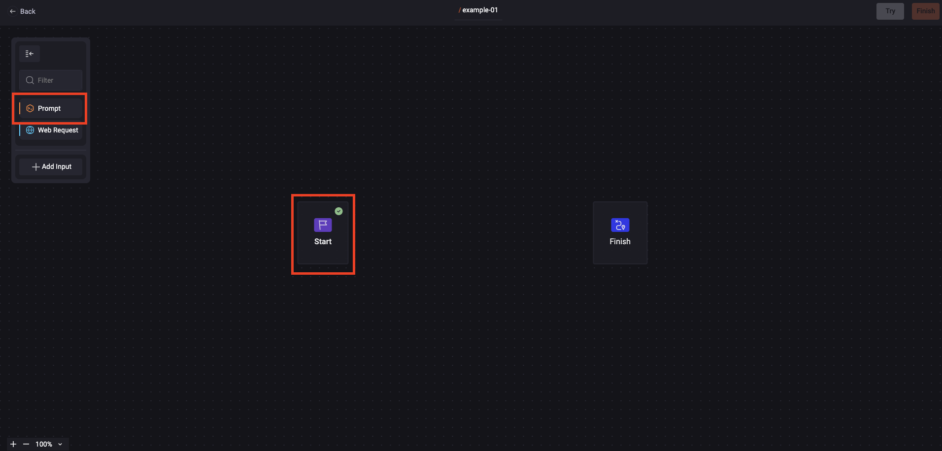 Captura de tela do portal da StackSpot AI mostrando a criação de um Quick Command, com o botão &#39;Prompt&#39; destacado e o botão &#39;Início&#39; visível na parte superior